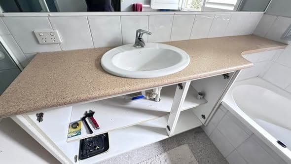 Before: Bathroom Vanity Refresh — Stone Top And Vessel Basin